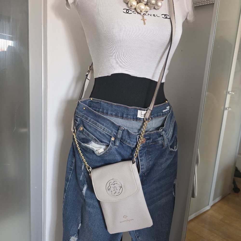 Pebbled Leather Crossbody in Light Beige